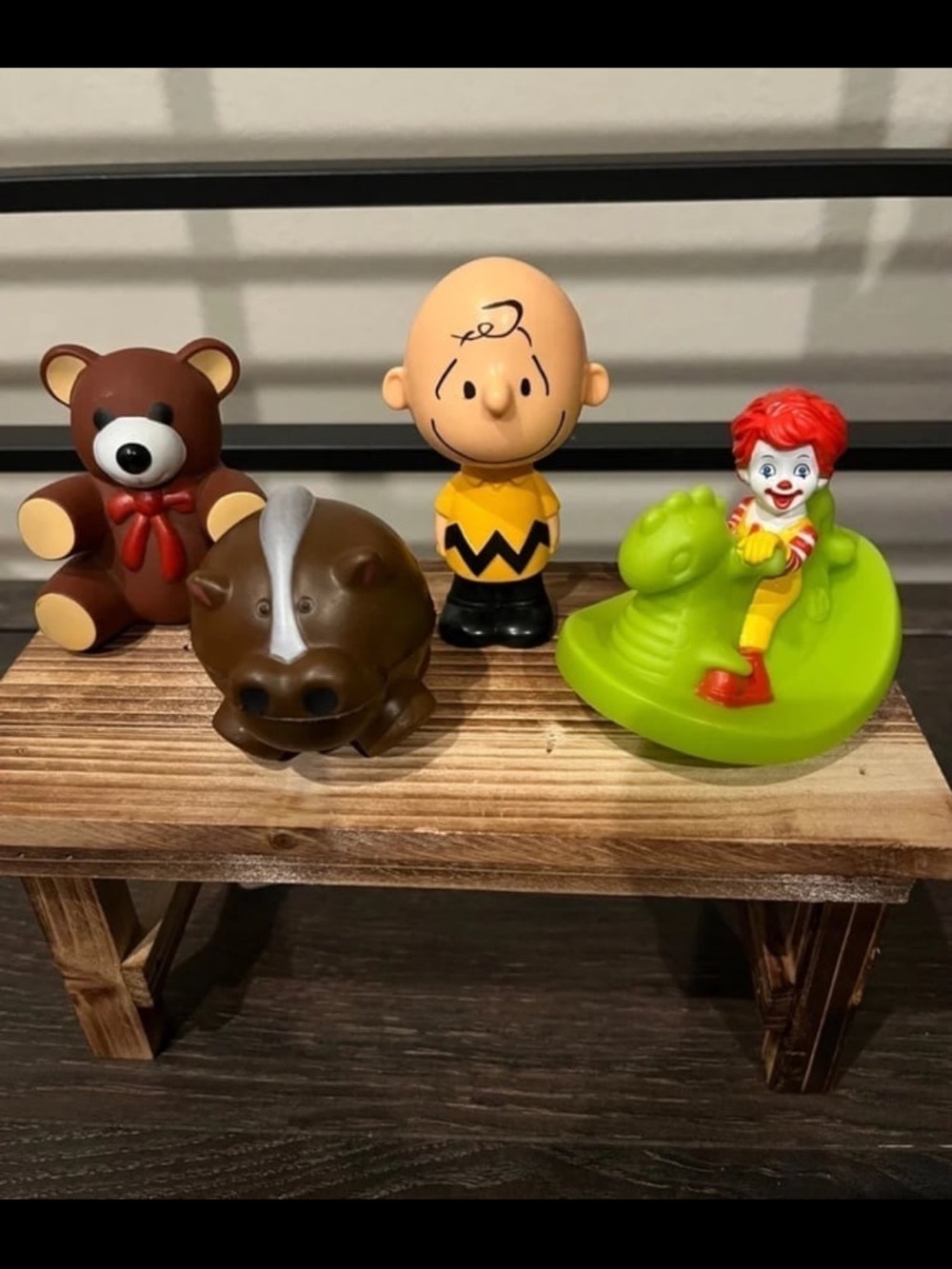Vintage 1985 Teddy Bear & 2006 Ronald McDonald Rubber Toys